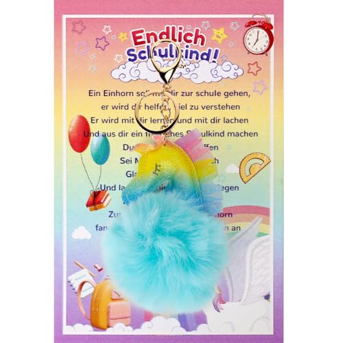 Einschulung Junge Geschenk, Schulranzen Einhorn Anhänger Junge SchlüSselanhäNger Schutzengel, Karte Glückwunschkarte Schulanfang Mädchen, Schultüte Füllung Plus Grußkarte Geschenkbox (Blau) von GADITIEK