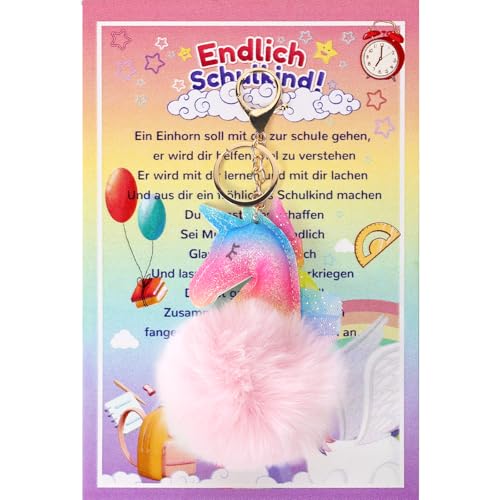 GADITIEK Geschenk Einschulung Mädchen, Schultüte Einhorn Schlüsselanhänger Schutzengel, Schulkind Schulanfang GlüCksbringer, 2024 Schultüte Füllung Plus Karte Einschulung Geschenkbox (Rosa) von GADITIEK