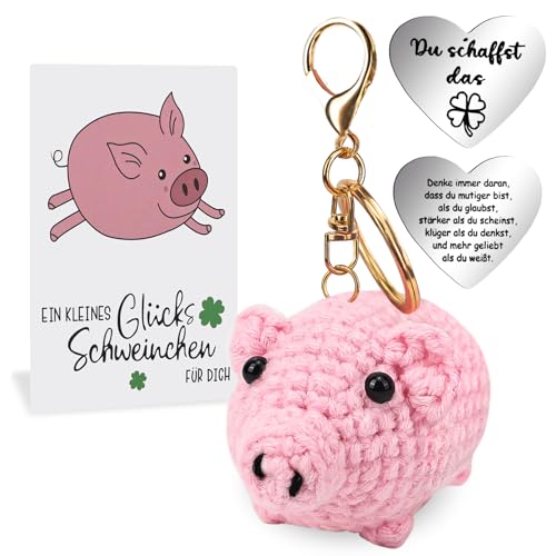 Glücksbringer mit Glücksschweinchen und Mutmacher Karte, Kleines Pocket Hug Glücksschwein für Glücksbringer Prüfung Prüfungbestandene , Gute Besserung Geschenke Frauen Mann, Viel Glück Geschenke von GADITIEK