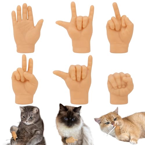 Kleine Hände für Katzen, lustige Mini-Hände für Katzen, Premium-Gummi-Fingerspitzen, Katzenhand für Gag-Geschenke, Mini-Hand-Fingerpuppen für Puppen-Show, Gag-Performance, 6 Stück von GADITIEK