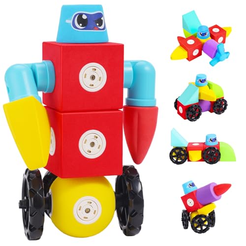 GAGAKU 19PCS Magnetische Bausteine Schaumstoff Auto Roboter Magnet Spielzeug Kinder STEM Spielzeug Magnetspiele Kinderspielzeug Magnetic Blocks ab 3+ Jahre Geschenke für Jungen und Mädchen von GAGAKU