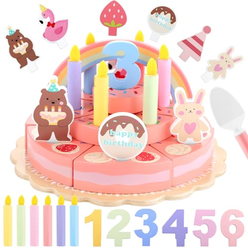 GAGAKU 3-stöckige Holz Geburtstagstorte Spielset – Montessori Lernspielzeug für Kinder ab 2 Jahren, Kinderküche Zubehör mit realistischer Schneidefunktion, pädagogisches Geschenk für Jungen & Mädchen GAGAKU 3-stöckige Holz Geburtstagstorte Spielset – Montessori Lernspielzeug für Kinder ab 2 Jahren, Kinderküche Zubehör mit realistischer Schneidefunktion, pädagogisches Geschenk für Jungen & Mädchen von GAGAKU