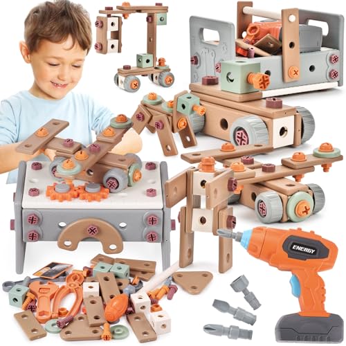 GAGAKU Akkuschrauber Kinder 120-teiliges Werkzeug Werkzeugset Spielzeuge Montessori Kleinkinder Werkzeugkoffer Rollenspiel Bildungsspielzeug Baukit für Jungen und Mädchen ab 3 bis 10 Jahren von GAGAKU