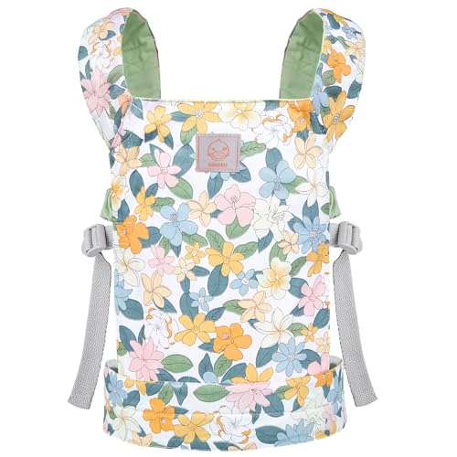 GAGAKU Babytrage Puppe für Kleine Mädchen Kinder Puppentrage Vorder- Rückentrage Puppentragetasche Babypuppentrage Kuscheltierträger Babytrage Puppe - Grün - Plumerienblumen von GAGAKU