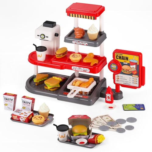 GAGAKU Fast Food Play Food Sets für Kinder Küche Pretend Play Zubehör Spielzeug Abnehmbare Lebensmittel Spielzeug Play Food Toys DIY Fast Food Chain Spielzeug für Kinder von GAGAKU