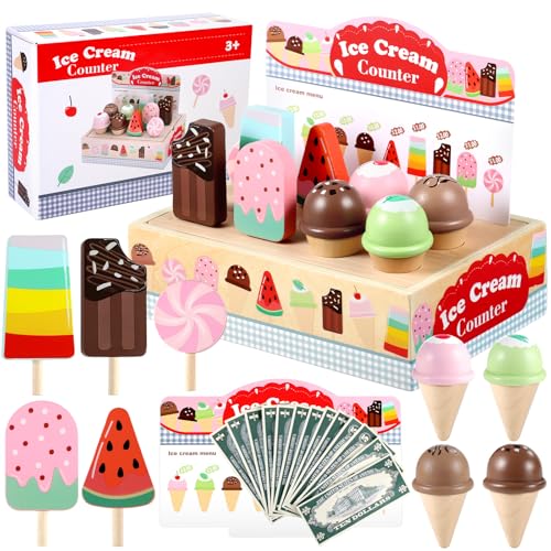 GAGAKU Holz Eiscreme-Spielset - 26-teiliges Rollenspiel für Kinder ab 3 Jahren, mit Spielgeld & Speisekarte, Montessori Lernspielzeug für feinmotorische Fähigkeiten, Geschenk für Jungen & Mädchen GAGAKU Holz Eiscreme-Spielset - 26-teiliges Rollenspiel für Kinder ab 3 Jahren, mit Spielgeld & Speisekarte, Montessori Lernspielzeug für feinmotorische Fähigkeiten, Geschenk für Jungen & Mädchen von GAGAKU