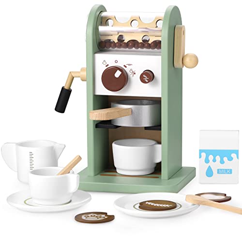 GAGAKU Holz-Kaffeemaschinen-Spielset mit Mühle, hölzernes Küchen-Kaffeemaschinen-Spielzeug-Set, Rollenspiel mit Zubehör, Geschenke für Kleinkinder, Mädchen und Jungen von GAGAKU