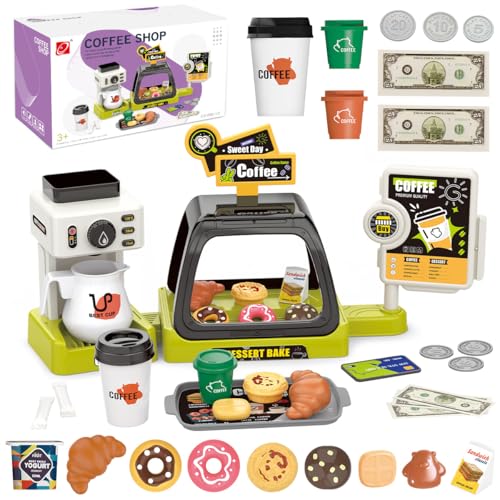 GAGAKU Kinder Kaffeemaschinen Spielzeug und Registrierkasse mit Licht und Geräusch - 41 teiliges Spielset Spielküche Zubehör Rollenspiel Geschenk für Jungen Mädchen - Grün von GAGAKU