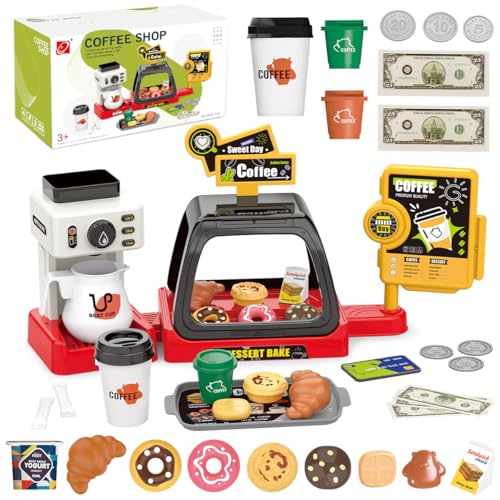 GAGAKU Kinder Kaffeemaschinen Spielzeug und Registrierkasse mit Licht und Geräusch - 41 teiliges Spielset Spielküche Zubehör Rollenspiel Geschenk für Jungen Mädchen - Rot von GAGAKU