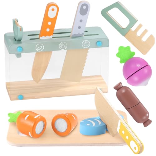 GAGAKU Kindermesser Set Holz Kinderküchen Spielküche Zubehör Kinder Messer ab 3 4 5 6 Jahre Schneidemesser Schneiden Lernen Schneideset Montessori Küchenutensilien Küchenzubehör - 15 Stück von GAGAKU