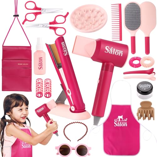 GAGAKU Mädchenschönheitssalon-Set Spielen Sie Friseurspielzeug-Kit Kinder-Mode-Schneidespiel Make-up-Set mit Fön, Schere und Stylisten-Zubehör Vorstellungsspielzeug für Mädchen von 3-8 Jahren von GAGAKU