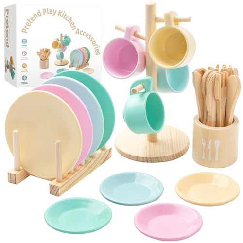 GAGAKU Holzspielzeug Kinderküche Geschirr Set - 27-teiliges Kinder Teeservice aus Holz mit Aufbewahrungsständer, Montessori-Spielzeug für Kinder 3-5 Jahre, Lernspielzeug für Rollenspiele GAGAKU Holzspielzeug Kinderküche Geschirr Set - 27-teiliges Kinder Teeservice aus Holz mit Aufbewahrungsständer, Montessori-Spielzeug für Kinder 3-5 Jahre, Lernspielzeug für Rollenspiele von GAGAKU