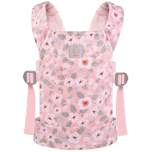 GAGAKU Puppentrage Babytrage Puppe Zubehör ab 3 Jahre Kinder 100% Baumwolle Puppentrage Kleinkind Puppen Trage Bauchtrage Kuscheltiertrage Puppentragetasche - Rose - Anemonenblumen von GAGAKU