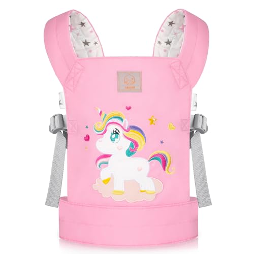 GAGAKU Puppentrage Babytrage für Puppen Bauchtrage Puppe Kinder Babytrage Spielzeug Trage Baby Annabell 43 cm Puppenzubehör - Rosa - Bestickt Qilin von GAGAKU