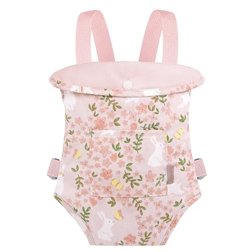 GAGAKU Puppentrage Kinder Babypuppentrage Kreuzen Schultergurte Babypuppen Zubehör Vorne und Hinten Babytrage Puppe Stofftiertrage Puppenwiege Tasche - Rose - Kaninchengarten von GAGAKU