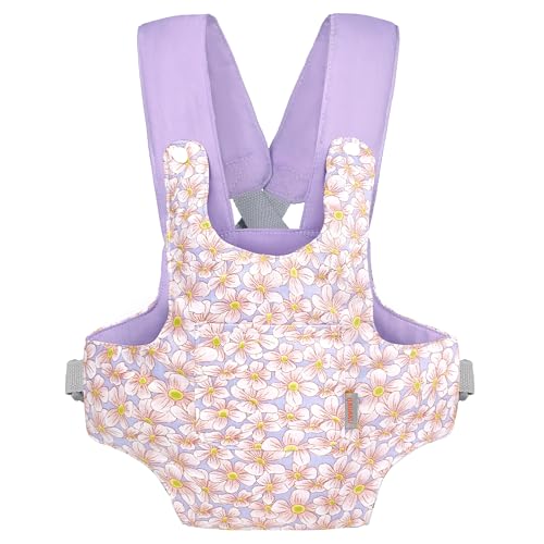 GAGAKU Puppentrage Puppenzubehör Babytrage für Puppen Bauchtrage mit verstellbaren Trägern Kinder Puppen Trage Spielzeug Puppenzubehör - Lila (mit Rosa Blüten) von GAGAKU