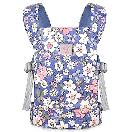 GAGAKU Puppentragetasche Puppentrage Kinder ab 3 Jahre Tragetuch Baby Vorne und Hinten Puppenzubehör 100% Baumwolle - Blaue Blumen von GAGAKU