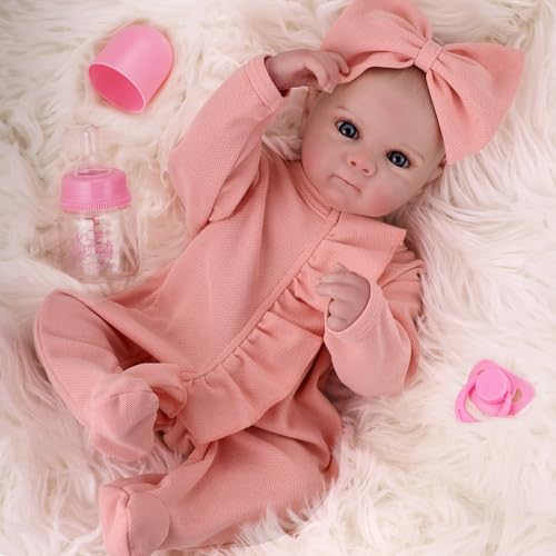 GAGAKU Reborn Baby Puppe Mädchen, 45 cm Lebensechte Babypuppen Wie Echt, Realistische Neugeborene Puppe mit Zubehör von GAGAKU