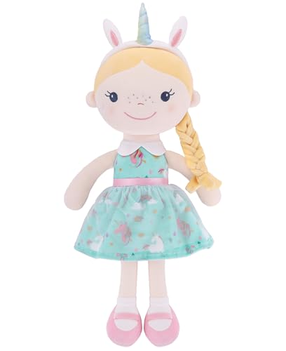 GAGAKU Weiche Stoffpuppe 40cm Schutzengel Puppen, Taufgeschenk für Baby Mädchen Kuscheltier Glücksbringer für Kinder im Alter von 3-5 Jahren - Einhornmädchen von GAGAKU