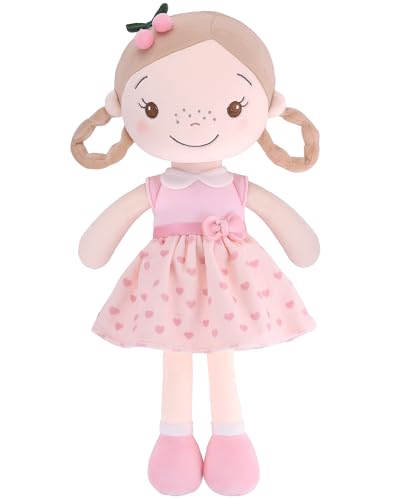 GAGAKU Weiche Stoffpuppe 40cm Schutzengel Puppen, Taufgeschenk für Baby Mädchen Kuscheltier Glücksbringer für Kinder im Alter von 3-5 Jahren-Kirschmädchen von GAGAKU