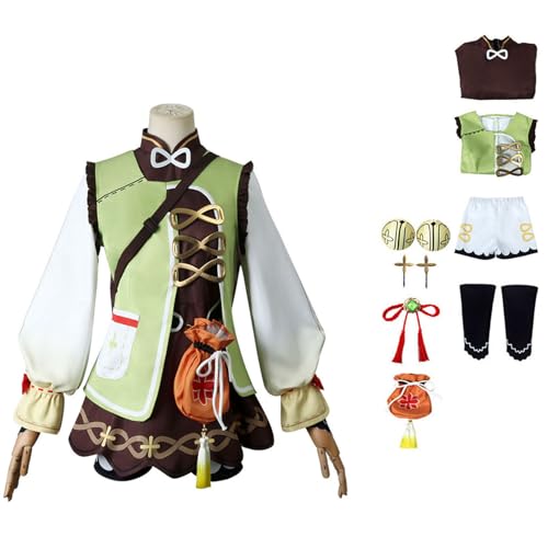 GAGALU Genshin Impact Cosplay Set,Spiel Charakter Yaoyao Cosplay Uniform Full,Halloween Karneval Party Kleid,Frauen Mädchen Dress Up,Grün,XL von GAGALU