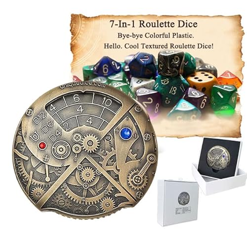 7-in-1 Roulette Würfel Hohle Dungeons und Drachen DND D und D Metall Spinner Würfel Set mit Geschenkbox 7PCS D4, D6, D8, D10, D12, D20 und D% für Dungeons und Drachen RPG Rollenspiel Spiele von GAINFI