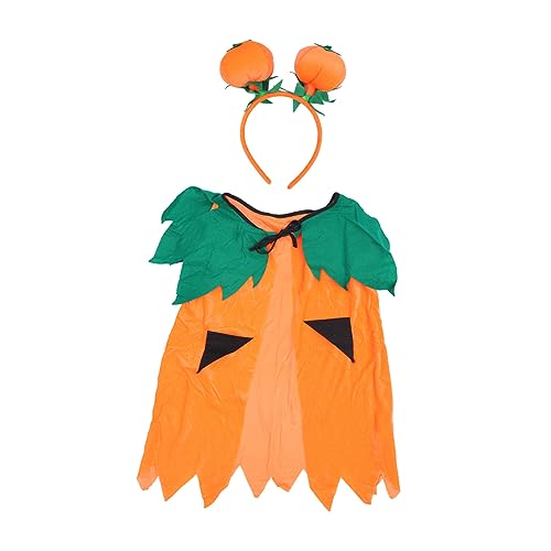 GALPADA 1 Satz 2st Kürbis-umhang Halloween-kostüme Für Kinder Vintage-halloween Kinder Kindermantel Kürbiskostüm Für Kinder Umhang Für Halloween Kürbis Stirnband Orange Stoff von GALPADA