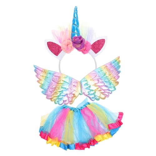 GALPADA 1 Satz Ballettröckchen verkleidung karnevalskostüme Regenbogen-Tutu und Flügel Falten- Plaid hochzeitskleid Urlaubskostüm Kinderparty-Kleidungsset Polyester von GALPADA