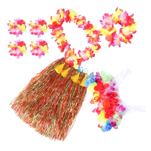 GALPADA 1 Satz Bunter Grasrockanzug hawaiianischer Hula-Rock hawaiianisches Kostüm hawaiianische Halskette sommer dekoration Luau-Kopfschmuck Hawaii-Kostüm für Damen Kunststofffaser Yellow von GALPADA