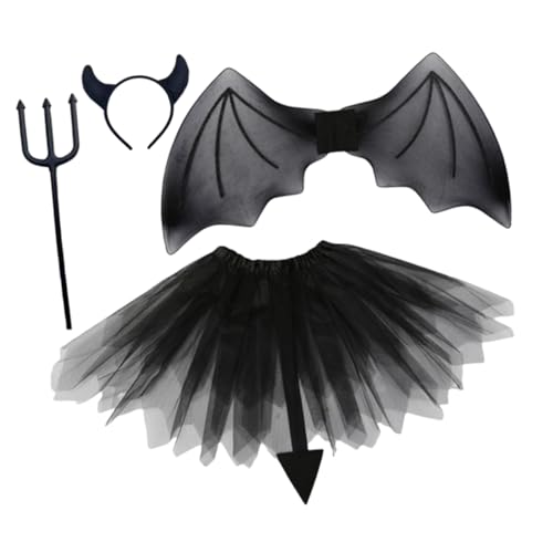 GALPADA 1 Satz Dämonen flügel Set Partyzubehör Halloween-Party-Dekoration Teufel Accessoires Kostümzubehör Make-up-Set röcke Halloween-Dekoration Party-Cosplay-Accessoires Stoff Black von GALPADA