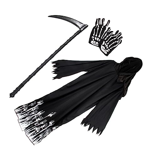 GALPADA 1 Satz Halloween-Anzug Skelett-Handschuhe Kostüme Für Kinder Kapuzenrobe des Sensenmanns Kapuzenumhang Schwarzes Outfit Grimmige Sense Schwarze Teufelsumhänge Outfits Black Plastik von GALPADA