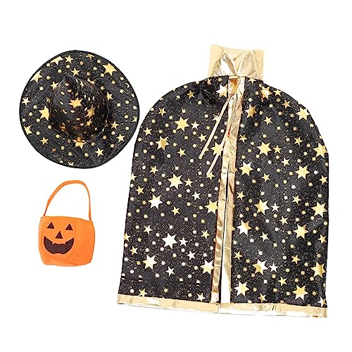 GALPADA 1 Satz Halloween-umhang Goodie-bags Für Kinder Kinderumhang Mit Kapuze Halloween-hüte Für Kinder Halloween-zaubererkostüm Hexenkostüm Für Kinder Kürbishut Kinderkostüme Black Satin von GALPADA