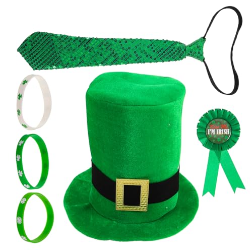 GALPADA 1 Satz Irisches Kostüm, Grünes St. Patrick's Day-outfit Mit Hut Und Kragen, Krawatte, Irische Party-requisiten, Foto-requisiten, Hübsches Set Mit Zylinder, Kragen, Krawatte Und von GALPADA