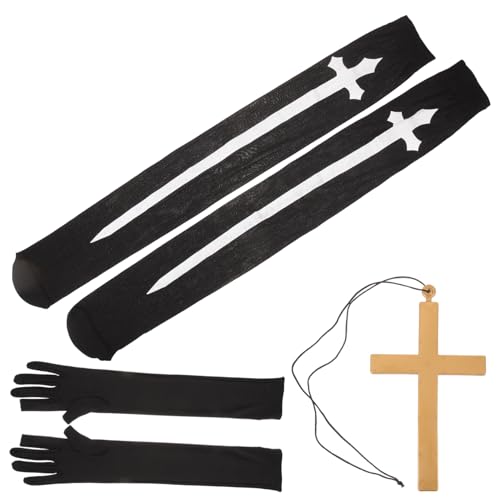 GALPADA 1 Satz Karnevalsnonnen-Set hoch kreuzen Nonnen-Outfit Halskette für Cosplay Nonne Kreuz Halskette Frau Gemeinde Strumpf-Cosplay lange oberschenkelhohe socken Nonnenkostüm Tuch von GALPADA