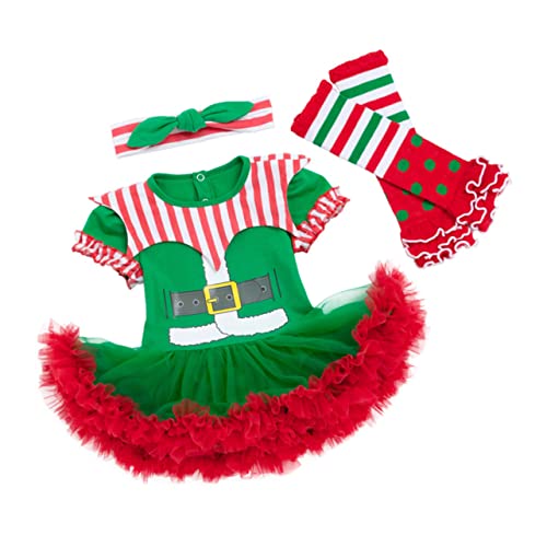 GALPADA 1 Satz Kleid Babyanzüge Weihnachtselfe Kostüm Weihnachtskostüm Für Kinder -weihnachtstuch Weihnachtsdekoration Weihnachtsmann-stirnband Für Kinder Green Polyester von GALPADA