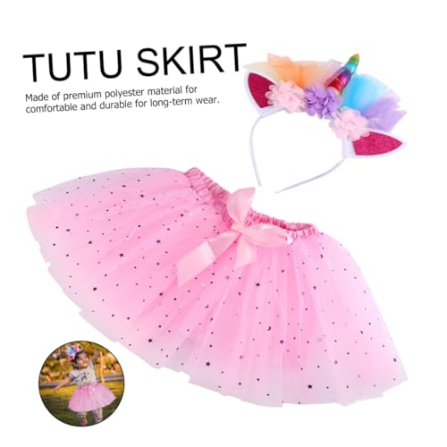 GALPADA 1 Satz Tutu-rock Für Mädchen Haarbänder Für Mädchen Kinderkostüm Kinder Zeigen Kostüme Mädchen Outfits Tüllrock Für Kinder Einhorn-horn-stirnband Partyrock Polyester Rosa von GALPADA