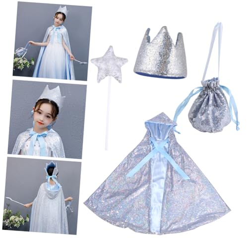 GALPADA 1 Satz Umhang-Set Kindermantel Mädchen-Outfits Kinderkleidung das Blitzkostüm Kleid für Mädchen fairy wand halloween umhang für kinder Partykostüm Kinder Umhang Anzug Samt Silver von GALPADA