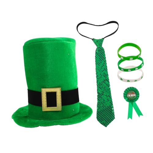 GALPADA 1 Satz Urlaubsset Festliche Outfits irisches Kostüm St. Patricks Day Zylinder Mini-Kleeblatt-Ornamente St. Patricks Day Accessoires für Jungen irische Kostüme Stoff Green von GALPADA