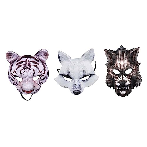 GALPADA 1 Set 3 Stück Halloween Fuchs Maske 3Er Set Tiermasken Wolfsmaske Süßes Oder Saures Maske Gruselige Animationsmaske Halloween Party Dekoration Halloween Masken Cosplay von GALPADA