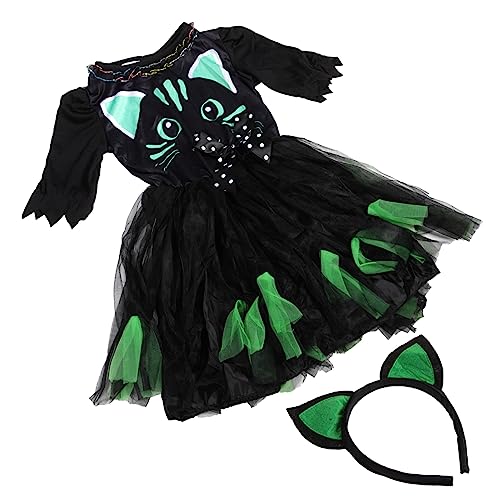 GALPADA 1 Set Halloween Katzenkleid Für ädchen Dekoratives Katzenkostü Mit Katzenohren Haarreif üßes Kostü Für Halloween Und Schulaufführungen Größe von GALPADA