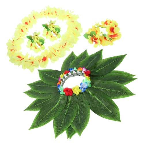 GALPADA 1 Set Hawaiian Blätterrock Mit Blumenkranz Tropische Deko Für Luau Partys Hawaii Feiern Kindergeburtstag Strandfest Geschenkset Für Farbenfrohe Partyaccessoires von GALPADA