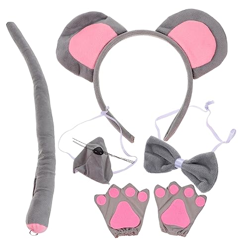 GALPADA 1 Set Kostüm Für Jungen Cosplay Kostüm Stirnband Plüsch Tierschwänze Ratten Kostüm Ohren Für Mädchen Haarband Plüsch Handschuhe Nase Plüsch von GALPADA