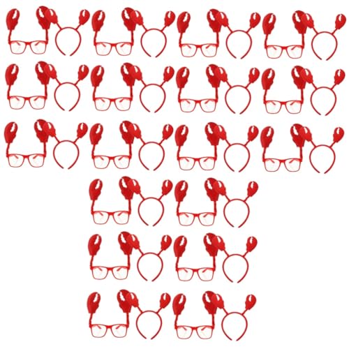 GALPADA 18 Sets Party Cartoon Krabbenbrille Linsenreifen Dekoration Kleid Set 12 Stück Krabbenstirnband Fischstirnbänder Kopfbänder Brillen Krabben Cosplay Kostüm Rot Vliesstoff von GALPADA