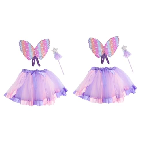 GALPADA 2 Sätze 3Tlg Fairy Stick Set feeflügeln camoing for tutu Schmetterlingsflügel zum Leuchten bringen Kinderfeenstock Kostümzubehör Party dekorativer Flügel Tuch Violett von GALPADA