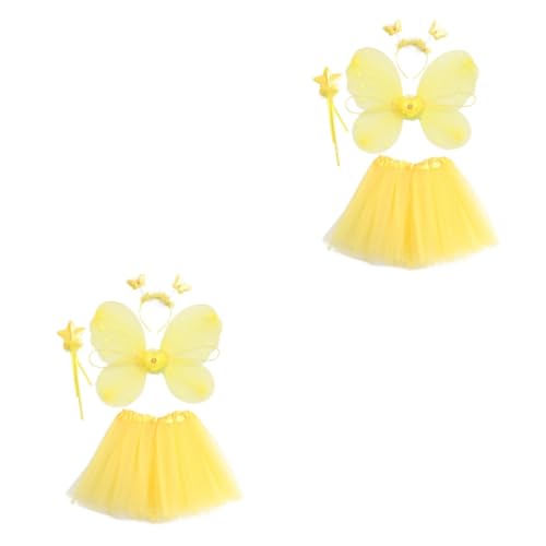 GALPADA 2 Sätze Schmetterlingsflügel Vierteiliges Set Gelbe Feenflügel Mädchen Marienkäfer Feen Prinzessin Kostüm Outfits Ballettröckchen Cosplay-kleid Für Kinder Dame Strümpfe Yellow von GALPADA