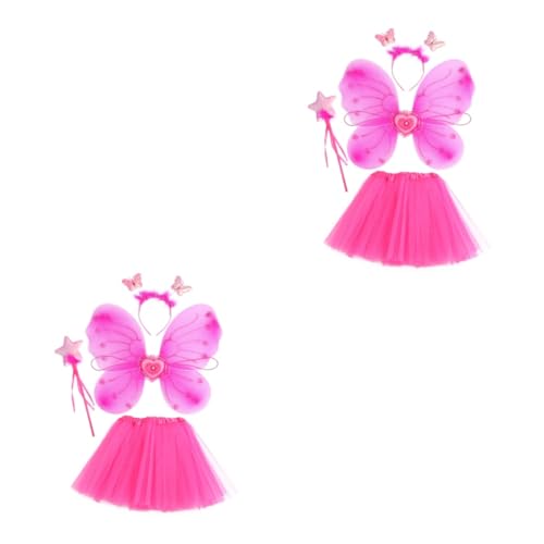 GALPADA 2 Sätze Schmetterlingsflügel vierteiliges Set Mädchen-Tutu Outfit Rave halloweenkostüme für kinder halloween kleider für kinder Partyzubehör Festival-Cosplay-Kostüme Strümpfe Rosy von GALPADA