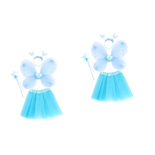 GALPADA 2 Sätze Schmetterlingsflügel vierteiliges Set Zubehör Marienkäferflügel-Kostümset Mädchen-Tutu Hase kinderkleider kinderkleidung Performance-Kleid Feenkleid für Mädchen Stoff Blue von GALPADA