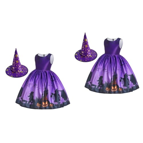 GALPADA 2 Stk Halloween-Kostüm witch costume kinderkostüme halloween Hexenkleid für Mädchen Mode Mädchen kleiden Halloweenkostüm Hexenoutfit für Kinder Maskerade-Hexen-Outfit Violett von GALPADA