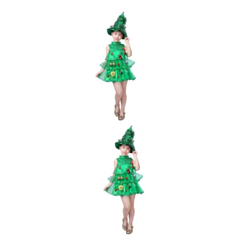 GALPADA 2 Stk Weihnachtsshow-Kostüm weihnachtskleider kinder weihnachtskleider für kinder Outfits für Babymädchen grünes Baum-Outfit Bühnenkostüm für Kinder Kindermütze und Kleid von GALPADA