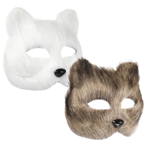 GALPADA 2 Stück Fuchs Maske Maskerade-cosplay Pelziger Fuchs Masken-cosplay Maske Fuchsmaske Katzenmaske Pelzig Handgemalte Masken Halbgesichtsmaskenkostüm Tiermasken Gesicht Wolf Flanell von GALPADA